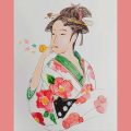大人のアトリエ②/日本画ぬりえ 〜ポッピンを吹く女〜